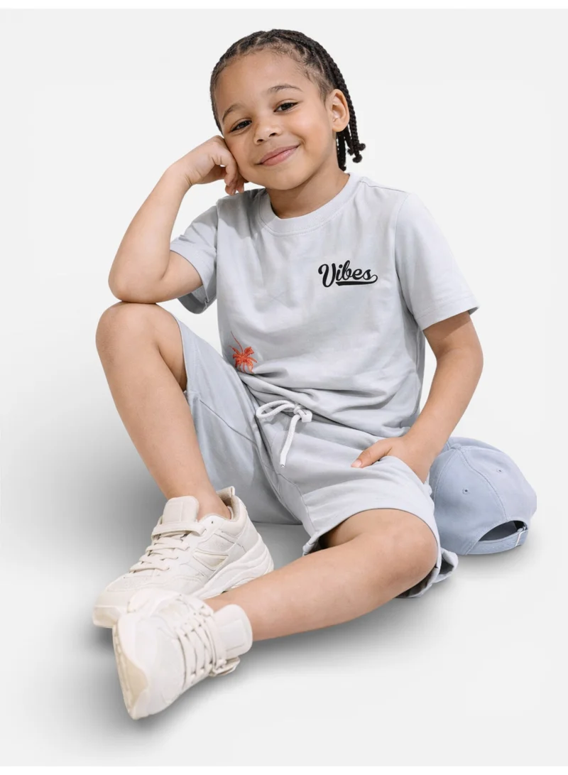 Victor And Jane  Boys Vibes Printed T-Shirt & Greyish Blue Shorts Set for Men | Best Price UAE